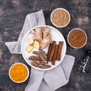 Powder of turmeric, cinnamon and ginger